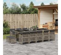 JHQHSM 15 pezzi Gruppo da giardino con cuscino grigio polyrattan, sedie pieghevoli e sgabelli per risparmiare spazio, tavolo con piano in vetro temperato, resistente alle intemperie e facile da pulire
