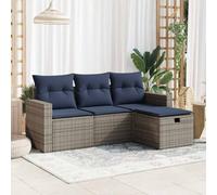 JHQHSM 4 pezzi Set divano da giardino con cuscino grigio polyrattan, resistente alle intemperie, con spazio di archiviazione e rivestimenti rimovibili per terrazze. Questo titolo soddisfa tutti i
