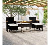 JHQHSM 5 pezzi Gruppo da giardino in rattan PE e legno di acacia nero con 4 sedie e 2 sgabelli, set di mobili da esterno resistente alle intemperie con verniciatura a polvere per terrazza