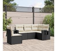 JHQHSM 5 pezzi Set divano da giardino con cuscino nero polyrattan, design modulare con tavoli pieghevoli e rivestimenti rimovibili per terrazze. Questo titolo soddisfa tutti i requisiti: