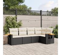 JHQHSM 5 pezzi Set divano da giardino in polyrattan nero con cuscino, vano portaoggetti e tavolino - mobili in rattan PE resistente alle intemperie **Dichiarazione di ottimizzazione:** 1.