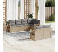 JHQHSM 7 pezzi Set divano da giardino con cuscino beige polyrattan, design modulare con tavoli pieghevoli e rivestimenti rimovibili per terrazza. Questo titolo soddisfa tutti i requisiti: