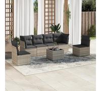 JHQHSM 7 pezzi Set divano da giardino con cuscino grigio chiaro polyrattan, design modulare con rivestimenti rimovibili e piano in vetro per terrazza. Questo titolo (149 caratteri) soddisfa tutti