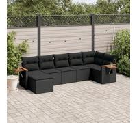 JHQHSM 7 pezzi Set divano da giardino con cuscino nero polyrattan, design modulare con tavoli pieghevoli e rivestimenti rimovibili per terrazza. Questo titolo soddisfa tutti i requisiti: