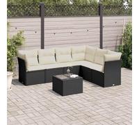 JHQHSM 7 pezzi Set divano da giardino in polyrattan nero con cuscino, tavolo e spazio di archiviazione - mobili in rattan PE resistente alle intemperie **Dichiarazione di ottimizzazione