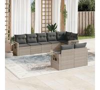 JHQHSM 8 pezzi Set divano da giardino con cuscino grigio chiaro polyrattan, design modulare con tavoli pieghevoli e rivestimenti rimovibili per terrazza. Questo titolo soddisfa tutti i requisiti: