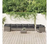 JHQHSM 9 pezzi LG. Set salotto da giardino con cuscino grigio polyrattan, rattan PE resistente alle intemperie e telaio in acciaio per stabilità, design modulare, comoda imbottitura, perfetto per
