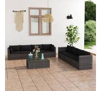 JHQHSM 9 pezzi LG. Set salotto da giardino con cuscino in polyrattan grigio impermeabile divano in rattan PE con cuscini e rivestimenti rimovibili per terrazza, resistente