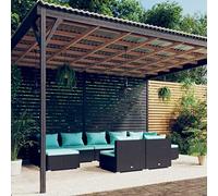 JHQHSM 9 pezzi LG. Set salotto da giardino con cuscino nero polyrattan, divano modulare da terrazza con telaio in acciaio e rete in polietilene idrorepellente, comodi cuscini imbottiti per esterni