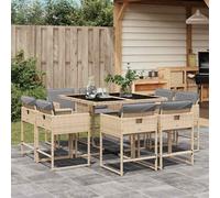 JHQHSM 9 pezzi Set da pranzo da giardino con cuscino in polyrattan, sedie pieghevoli e tavolo in vetro per terrazza. Questo set da giardino da 9 pezzi con cuscini in misto offre un risparmio di spazio