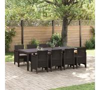 JHQHSM 9 pezzi Set da pranzo da giardino con cuscino marrone polyrattan, 8 sedie e grande tavolo rettangolare, mobili da esterno resistente alle intemperie, per terrazze e balconi, set robusto con