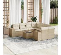 JHQHSM 9 pezzi Set divano da giardino con cuscino beige polyrattan, resistente alle intemperie, in rattan PE con spazio di archiviazione e piano in vetro per terrazza. Questo titolo soddisfa tutti i