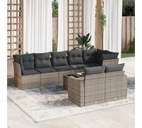 JHQHSM 9 pezzi Set divano da giardino con cuscino grigio polyrattan, design modulare con rivestimenti rimovibili e piano in vetro per terrazza. Questo titolo soddisfa tutti i requisiti: