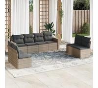 JHQHSM 9 pezzi Set divano da giardino con cuscino grigio polyrattan, design modulare con rivestimenti rimovibili e piano in vetro per terrazza. Questo titolo soddisfa tutti i requisiti: