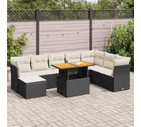 JHQHSM 9 pezzi Set divano da giardino con cuscino nero polyrattan, design modulare con spazio di archiviazione e piano regolabile per terrazza. Questo titolo soddisfa tutti i requisiti: