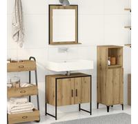 JHQHSM Armadietto da bagno 2 pezzi in legno di quercia Artisan con specchio, montaggio a parete e spazio per asciugamani e articoli da toeletta, costruzione robusta