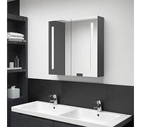 JHQHSM Armadio a specchio a LED per bagno, grigio, 62 x 14 x 60 cm, con 3 ripiani e 2 strisce a LED, armadio da parete in MDF con rivestimento in melamina, illuminazione a risparmio energetico per