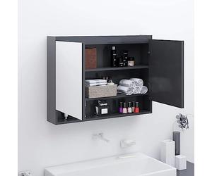 JHQHSM Armadio a specchio per bagno 80 x 15 x 60 cm MDF grigio con 2 ante e 3 scomparti - Armadietto da parete in vetro e MDF rivestito in melamina per spazio ed estetica in bagno,