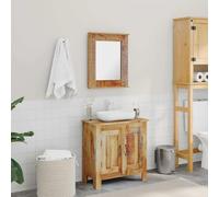 JHQHSM Cassettiera da bagno con specchio in legno massello Mango - Mobile da bagno con foro lavabo e 2 ripiani, altezza 60 cm, robusto telaio in legno pregiato per stabilità