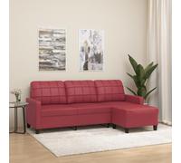 JHQHSM Divano a 3 posti con sgabello, colore rosso vinaccia, 180 cm, in similpelle, durevole, resistente allo sporco, struttura robusta, comoda seduta, design moderno, versatile, per il soggiorno