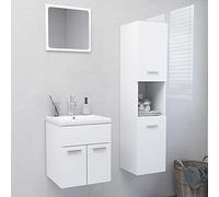 JHQHSM Elegante set di mobili da bagno in legno bianco con mobiletto per lavabo, armadietto alto e specchio per spazio aggiuntivo in bagno, 5 scomparti e 2 ante, facile da pulire