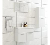 JHQHSM Elegante set di mobili da bagno in legno bianco con mobiletto per lavabo, armadio medio e specchio per spazio aggiuntivo in bagno, 1 scomparto e 2 scomparti, semplice