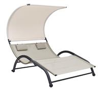 JHQHSM Lettino doppio con tettuccio parasole in tessuto textilene resistente color crema, con due cuscini per un maggiore comfort di riposo, robusto telaio in acciaio per alto