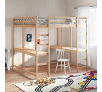 JHQHSM Letto a soppalco con scrivania e scala 180 x 200 cm in legno massello di pino, robusto mobile per dormire con protezione contro le cadute su 4 lati e spazio di lavoro spazioso, struttura