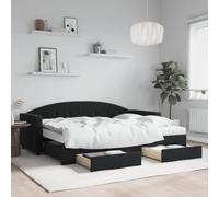 JHQHSM Letto da giorno allungabile con cassetti come divano letto in velluto nero, 80 x 200 cm, 2 materassi, spazio di archiviazione, telaio in metallo, comodo letto per gli ospiti per il soggiorno