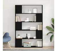 JHQHSM Libreria moderna in rovere nero 100 x 24 x 155 cm in legno con sei ripiani per supporto TV e stoccaggio, unità stabile con elegante finitura nera opaca