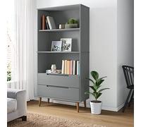 JHQHSM Libreria, scaffalatura per libri, adatta per studio, ufficio, camera da letto, corridoio, grigio, 85 x 35 x 170,5 cm, legno massello di pino