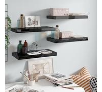 JHQHSM Mensole sospese, 4 pezzi, colore nero lucido, 50 x 23 x 3,8 cm, in MDF a nido d'ape, struttura in metallo, sistema di fissaggio invisibile, set elegante per la casa