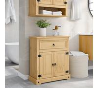 JHQHSM Mobile da Bagno Corona in Legno Massello di Pino 70x33x80 cm con 1 Cassetto e 2 Ante, Maniglie in Metallo, Ampio Spazio Portaoggetti per Articoli da Toeletta, Ideale
