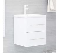 JHQHSM Mobile sottolavabo con lavabo da incasso, in legno bianco e in ceramica con troppopieno per bagno o lavanderia, 1 cassetto, robusto truciolato, soluzione moderna