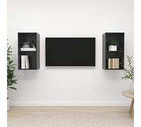 JHQHSM Mobile TV a Parete 2 pezzi Grigio Lucido in Truciolato con supporto regolabile e scaffali organizzativi per sistemi audio e home entertainment, design moderno e compatto