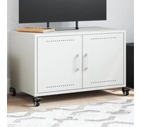 JHQHSM Mobile TV Bianco in Acciaio Laminato a Freddo 68x39x43,5 cm con 2 Ante e 4 Ruote, Mobile per Soggiorno Robusto e Stabile, Design Funzionale per Esposizione e Conservazione,