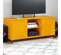 JHQHSM Mobile TV giallo senape, 100,5 x 39 x 43,5 cm, in acciaio laminato a freddo, con 2 ante e 2 ripiani, spazio per riviste e DVD, robusta piastra superiore per oggetti decorativi, facile da pulire