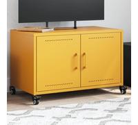 JHQHSM Mobile TV giallo senape, 68 x 39 x 43,5 cm, in acciaio laminato a freddo, con 2 ante e 4 rotelle, robusto supporto multimediale con piastra superiore stabile per il soggiorno di DVD