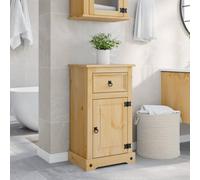 JHQHSM Mobiletto Bagno Corona 45x33x80 cm in Legno Massello di Pino con Cassetto e Anta, Maniglie Metallo, Finitura Cera Ambra, Assemblaggio Facile, Solido e Resistente, Ideale