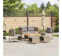 JHQHSM Moderno divano da giardino beige e grigio chiaro in rattan con cuscino in tessuto per 6 persone, imbottitura esterna con materiale sintetico resistente alle intemperie e rimovibile