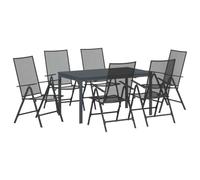 JHQHSM Moderno set da pranzo da giardino, 7 pezzi, antracite, con tavolo e braccioli regolabili, in acciaio verniciato a polvere