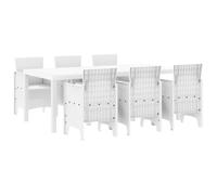 JHQHSM Moderno set da pranzo da giardino, 7 pezzi, in polipropilene, con tavolo rettangolare e sei sedie, design in rattan bianco, per terrazza e giardino