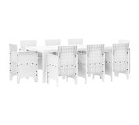 JHQHSM Moderno set da pranzo da giardino in polipropilene, con tavolo rettangolare e sei sedie, 9 pezzi, bianco, per terrazza e giardino