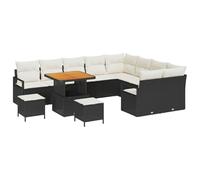 JHQHSM Moderno set di divani da giardino con cuscini, 12 pezzi, in polyrattan, tavolo regolabile in altezza con piano in legno di acacia, design modulare per giardino e terrazza