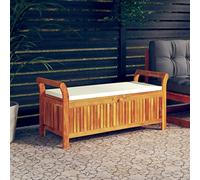 JHQHSM Panca Portaoggetti Giardino Cuscino, Panchina da giardino Cassapanca Contenitore Baule da esterno Panchina per Estate Adatto per Bordo piscina Cortile Portico Patio 126cm Legno Massello Acacia
