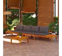 JHQHSM Panche da giardino con tavolo e cuscino grigio scuro 2 pezzi in legno massello di acacia per terrazza ed esterni, mobili in legno durevole con artigianato, set di seduta resistente alle