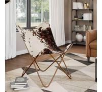JHQHSM Poltrona vintage a farfalla in vera pelle di mucca in marrone e bianco, design ergonomico farfalla con seduta imbottita, robusta struttura in ferro in pelle