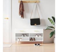 JHQHSM Scarpiera bianca 102 x 35 x 55 cm in legno con 2 cassetti e 4 scomparti - Soluzione robusta con gambe in ferro e seduta stabile per un'organizzazione duratura