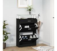 JHQHSM Scarpiera nera 63 x 24 x 104 cm, materiale in legno con 3 alette e scomparti inclinabili per riporre e organizzare le scarpe in modo ottimale, robusto ripiano in vetro come pratico