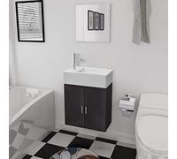 JHQHSM Set Bagno Moderno 3 Pezzi Nero con Mobile Lavabo, Specchio e Lavandino Ceramica - Arredamento Complementare per Ottimizzazione Spazio, Realizzato in Legno Multistrato